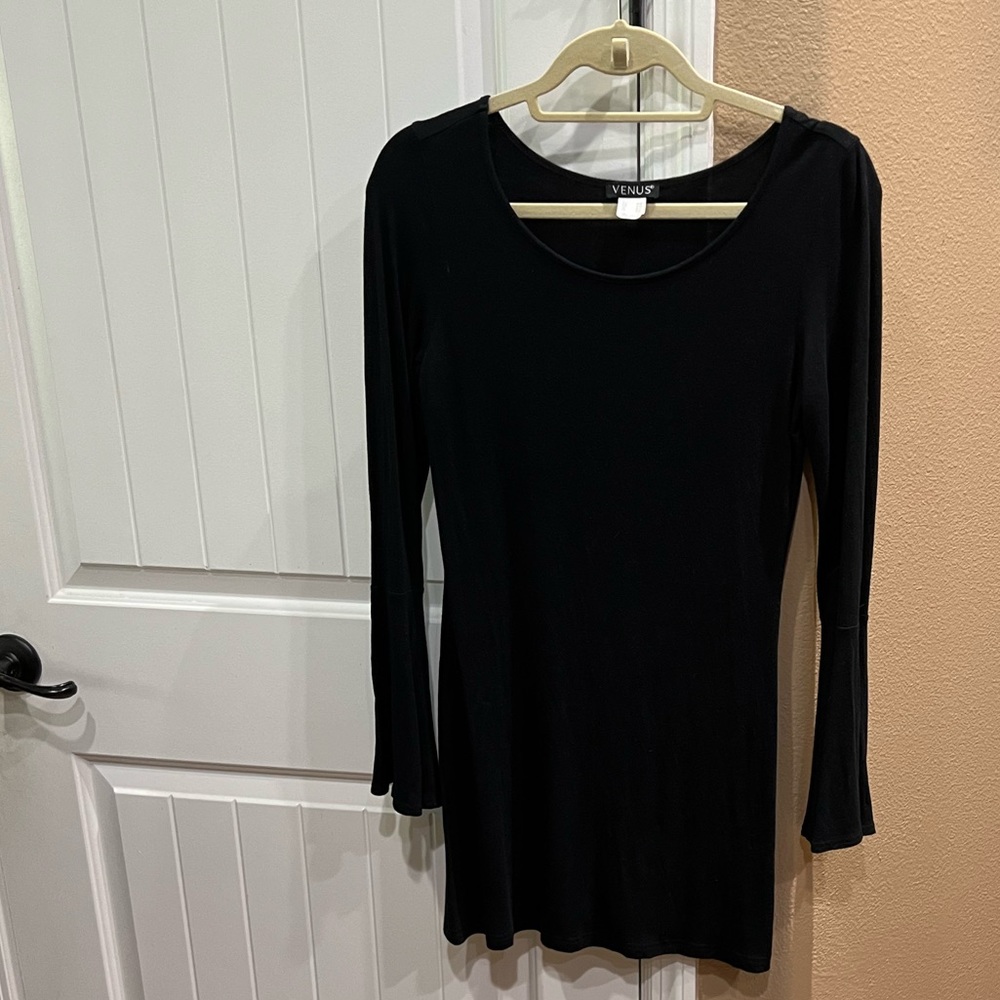 Long sleeve, black bell sleeve dress